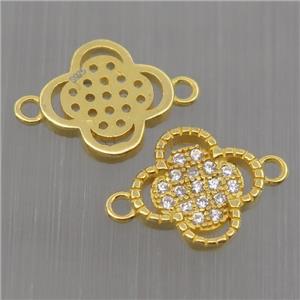 Sterling Silver clover connector paved zircon, gold plated, approx 10mm [STS0060]