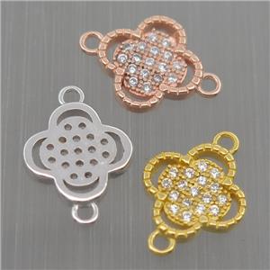 Sterling Silver clover connector paved zircon, mixed color, approx 10mm [STS0061]