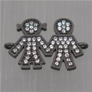 Sterling Silver couple connector paved zircon, black plated, approx 13-17mm [STS0064]