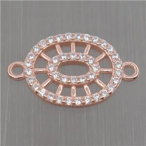 Sterling Silver oval connector paved zircon, rose gold, approx 12-14mm [STS0066]