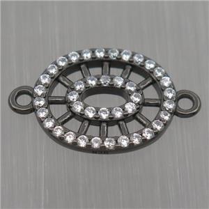Sterling Silver oval connector paved zircon, black plated, approx 12-14mm [STS0069]