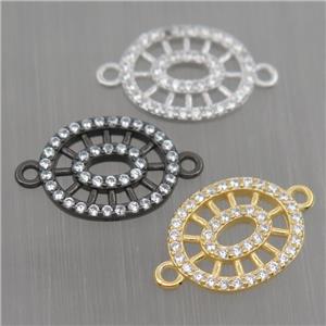 Sterling Silver oval connector paved zircon, mixed color, approx 12-14mm [STS0070]