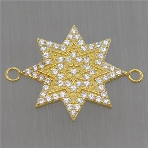 Sterling Silver star connector paved zircon, gold plated, approx 16mm dia [STS0072]