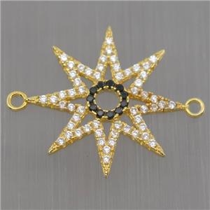 Sterling Silver star connector paved zircon, gold plated, approx 19mm dia [STS0075]