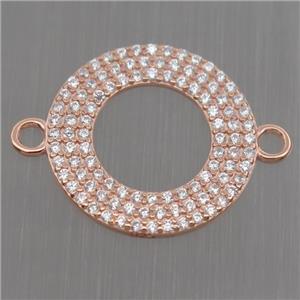 Sterling Silver donut connector paved zircon, rose gold, approx 17mm dia [STS0077]