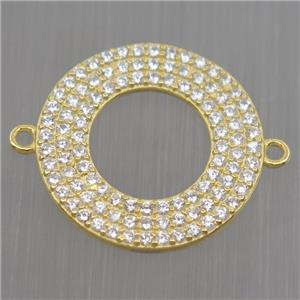 Sterling Silver donut connector paved zircon, gold plated, approx 17mm dia [STS0078]