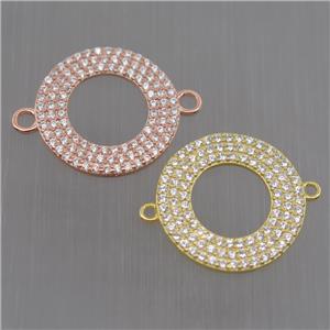 Sterling Silver donut connector paved zircon, mixed color, approx 17mm dia [STS0079]