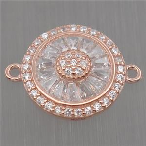Sterling Silver sunflower connector paved zircon, rose gold, approx 13mm dia [STS0099]