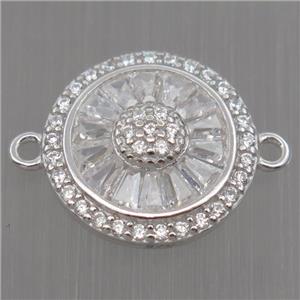 Sterling Silver sunflower connector paved zircon, platinum plated, approx 13mm dia [STS0100]