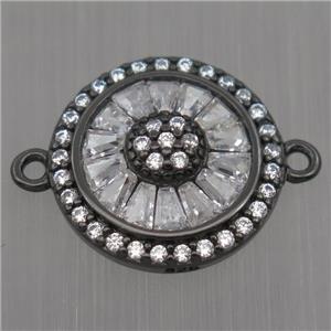 Sterling Silver sunflower connector paved zircon, black plated, approx 13mm dia [STS0102]