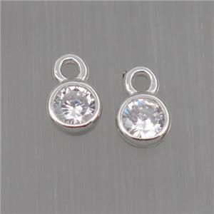Sterling Silver pendant paved zircon, platinum plated, approx 4mm dia [STS0112]