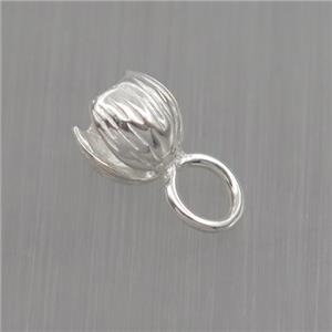 Sterling Silver pendant paved zircon, lotus flower, silver plated, approx 6-11mm [STS0115]