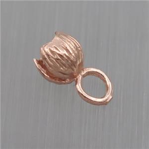 Sterling Silver pendant paved zircon, lotus flower, rose gold, approx 6-11mm [STS0117]