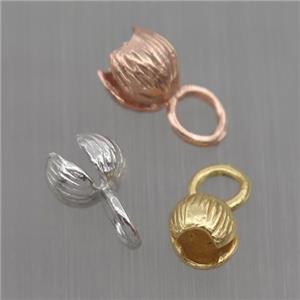 Sterling Silver bellcaps pendant paved zircon, lotus flower, mixed color, approx 6-11mm [STS0119]