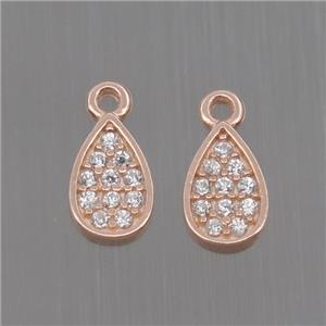 Sterling Silver teardrop pendant paved zircon, rose gold, approx 4.5-7mm [STS0120]