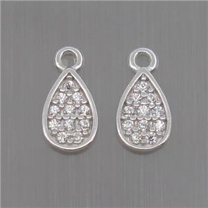 Sterling Silver teardrop pendant paved zircon, platinum plated, approx 4.5-7mm [STS0121]