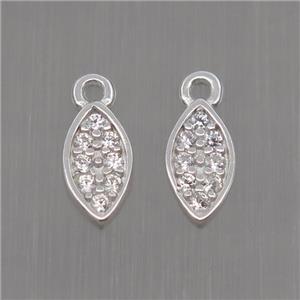Sterling Silver leaf pendant paved zircon, platinum plated, approx 4-7mm [STS0125]