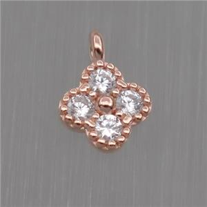 Sterling Silver clover pendant paved zircon, rose gold, approx 6mm dia [STS0128]