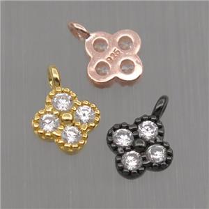 Sterling Silver clover pendant paved zircon, mixed color, approx 6mm dia [STS0132]