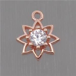 Sterling Silver flower pendant paved zircon, rose gold, approx 8mm dia [STS0133]