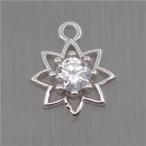 Sterling Silver flower pendant paved zircon, platinum plated, approx 8mm dia [STS0134]