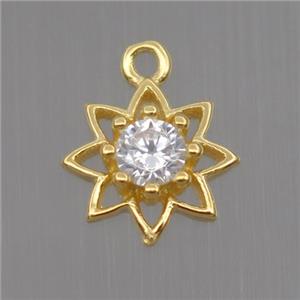 Sterling Silver flower pendant paved zircon, gold plated, approx 8mm dia [STS0135]