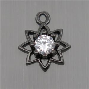 Sterling Silver flower pendant paved zircon, black plated, approx 8mm dia [STS0136]