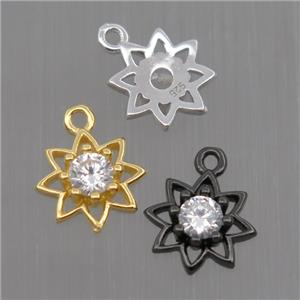 Sterling Silver flower pendant paved zircon, mixed color, approx 8mm dia [STS0137]