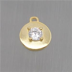 Sterling Silver circle pendant paved zircon, gold plated, approx 8mm dia [STS0139]