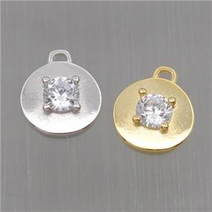 Sterling Silver circle pendant paved zircon, mixed color, approx 8mm dia [STS0140]