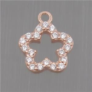 Sterling Silver flower pendant paved zircon, rose gold, approx 8mm dia [STS0141]