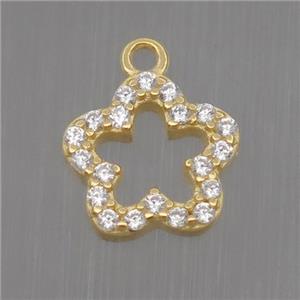 Sterling Silver flower pendant paved zircon, gold plated, approx 8mm dia [STS0142]