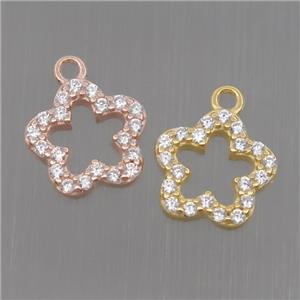 Sterling Silver flower pendant paved zircon, mixed color, approx 8mm dia [STS0143]