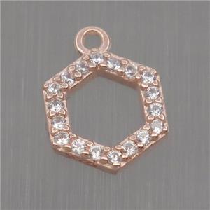 Sterling Silver Hexagon pendant paved zircon, rose gold, approx 8mm dia [STS0144]