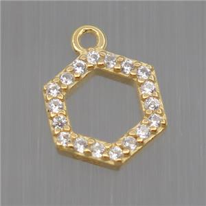Sterling Silver Hexagon pendant paved zircon, gold plated, approx 8mm dia [STS0146]