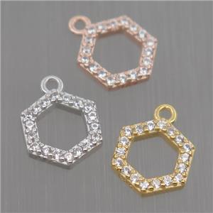 Sterling Silver Hexagon pendant paved zircon, mixed color, approx 8mm dia [STS0147]