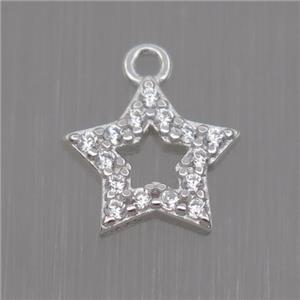 Sterling Silver star pendant paved zircon, platinum plated, approx 8mm dia [STS0149]