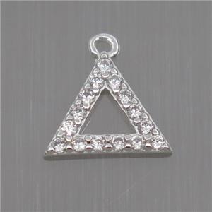 Sterling Silver triangle pendant paved zircon, platinum plated, approx 8mm [STS0153]