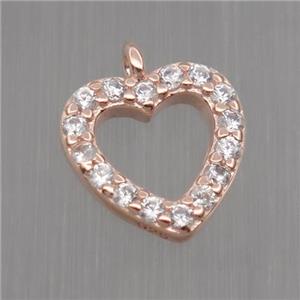 Sterling Silver heart pendant paved zircon, rose gold, approx 9mm [STS0157]