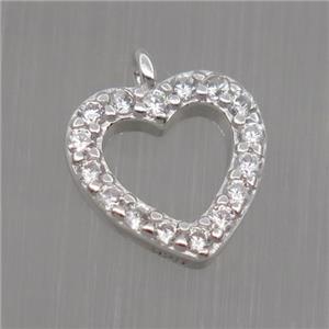 Sterling Silver heart pendant paved zircon, platinum plated, approx 9mm [STS0158]