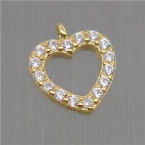 Sterling Silver heart pendant paved zircon, gold plated, approx 9mm [STS0159]