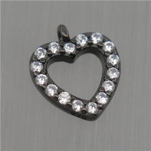 Sterling Silver heart pendant paved zircon, black plated, approx 9mm [STS0160]