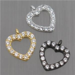 Sterling Silver heart pendant paved zircon, mixed color, approx 9mm [STS0161]