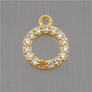 Sterling Silver circle pendant paved zircon, gold plated, approx 8mm dia [STS0168]