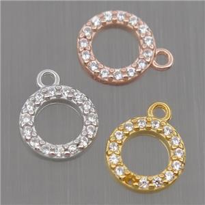 Sterling Silver circle pendant paved zircon, mixed color, approx 8mm dia [STS0169]