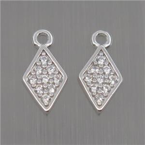 Sterling Silver dart pendant paved zircon, platinum plated, approx 5-8mm [STS0171]