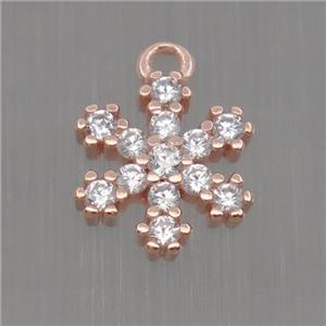 Sterling Silver snowflake pendant paved zircon, rose gold, approx 8mm dia [STS0175]