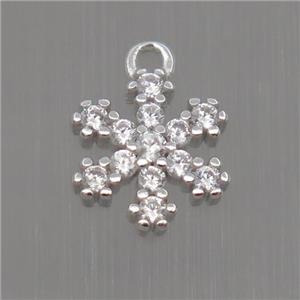 Sterling Silver snowflake pendant paved zircon, platinum plated, approx 8mm dia [STS0176]