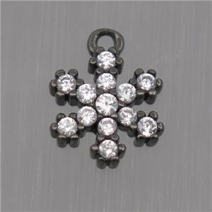 Sterling Silver snowflake pendant paved zircon, black plated, approx 8mm dia [STS0178]