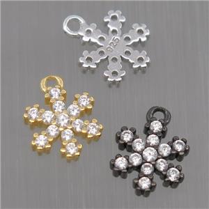 Sterling Silver snowflake pendant paved zircon, mixed color, approx 8mm dia [STS0179]